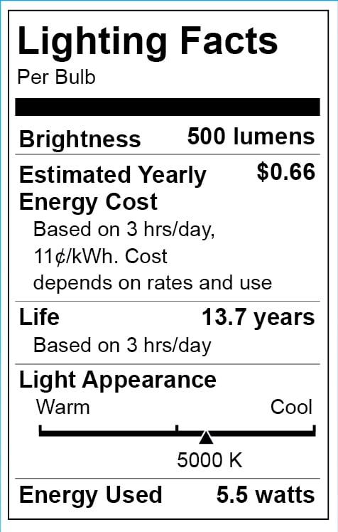 Great Value LED Light Bulb, 5.5W (60W Equivalent), B10 Decorative Lamp, E26 Medium Base, Dimmable, Daylight, 4-Pack