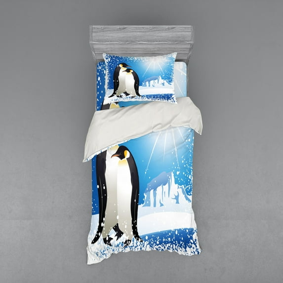 Ambesonne Winter Bedding Set 3 Pcs, Snowy Frozen Season, Twin, Sky Blue White Black
