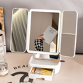 thumbnail image 4 of Tri-Fold LED Makeup Mirror with 3-Color Lighting, Stepless Dimming & One-Key Control, 90° Rotatable Design, Bottom Storage with Double-Door Dustproof Cover, Partitioned Storage for Practical Family, 4 of 5