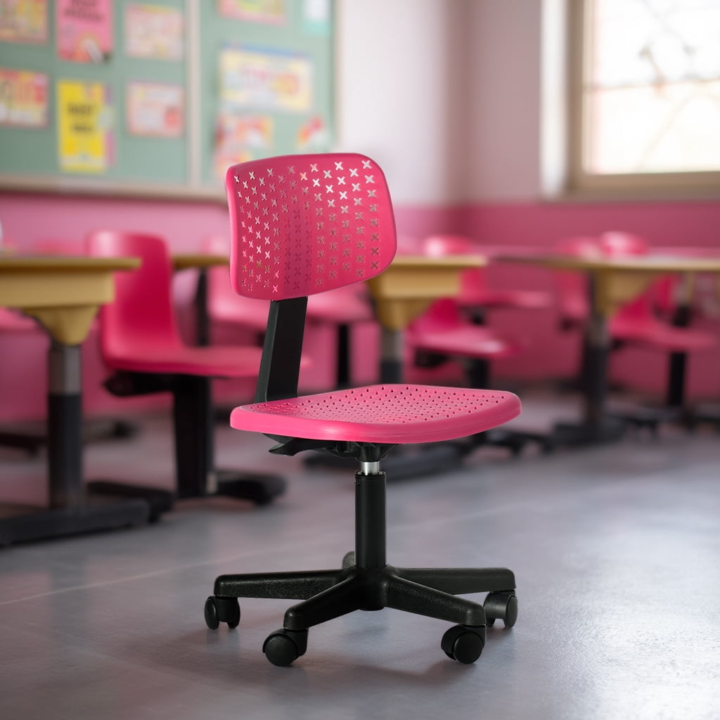 Homy Casa Small Adjustable Kids Desk Chair Set of 2 with Swivel Wheels, Pink Seat and Backrest