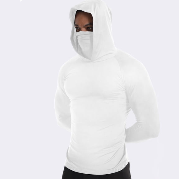 Xuyuer Men's UPF 50 Sun Protection Hoodies, Long Sleeve Moisture Wicking Shirts with Face Mask for Fishing