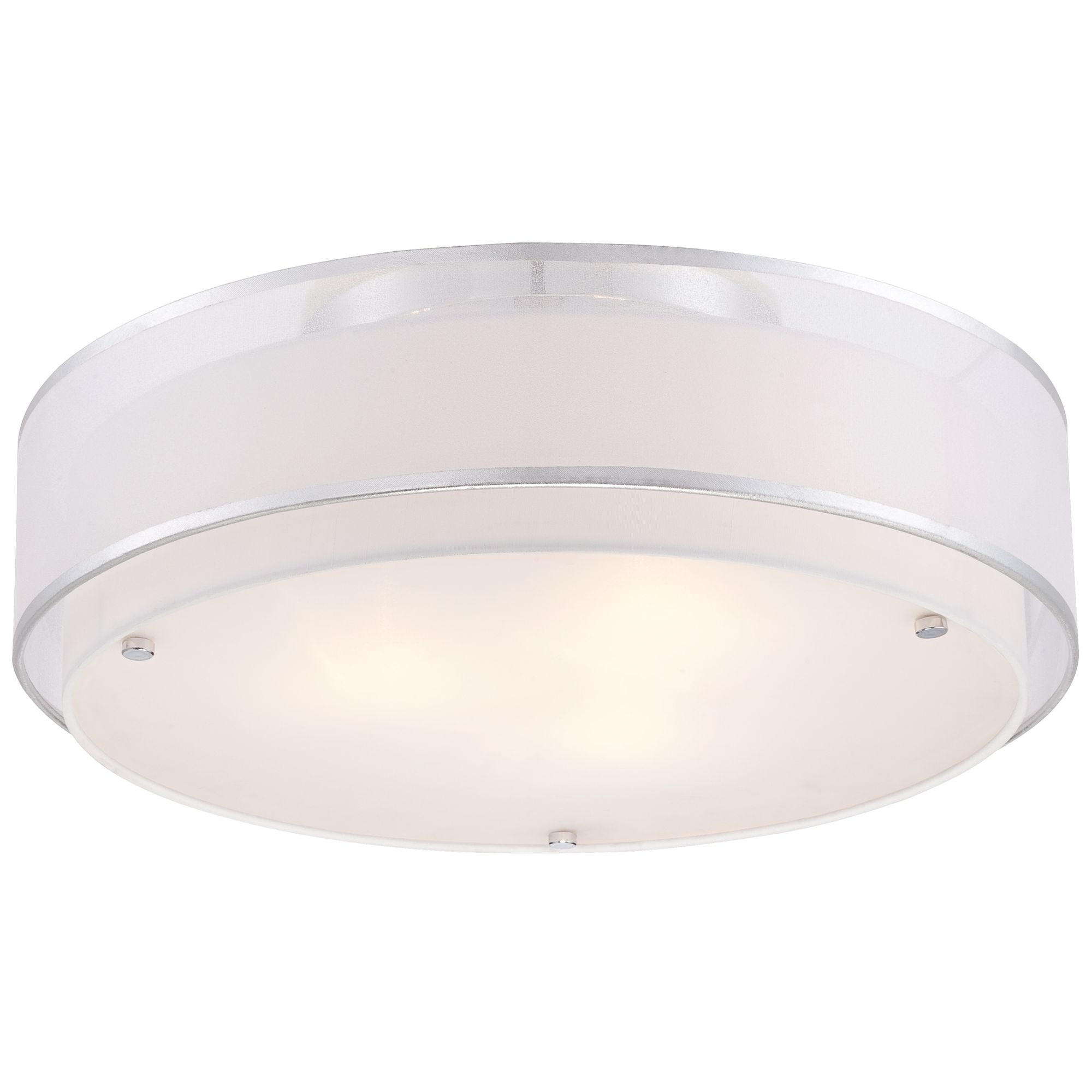Possini Euro Design Modern Ceiling Lighting Semi Flush Mount Fixture 20" Wide Chrome 3-Light Sheer Outer Off White Inner Drum Shade for Bedroom House