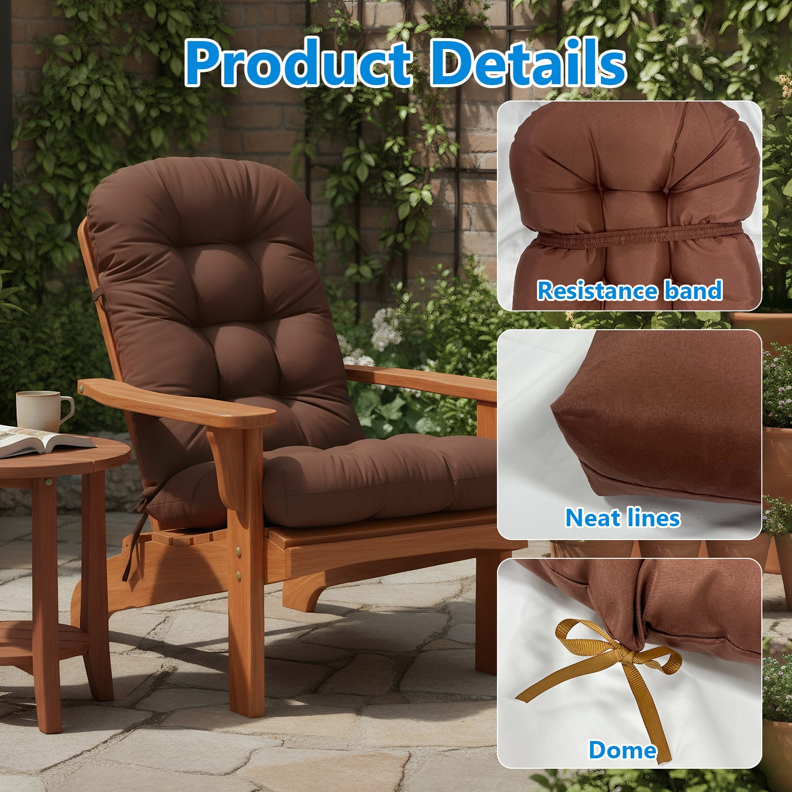 Eurhowing Adirondack Chair Cushions 1Pcs, 44x20x4 Inch Waterproof Outdoor Rocking Chair Cushion, High Back Chair Seat Pad for Patio Furniture, Coffee