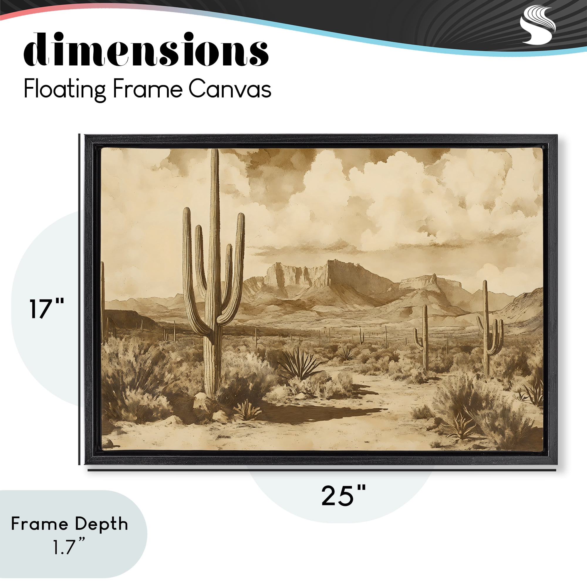 Stupell Industries Vintage Desert Peaks with Saguaro Black Framed Floater Canvas Wall Art, design by Franklyn Gregory