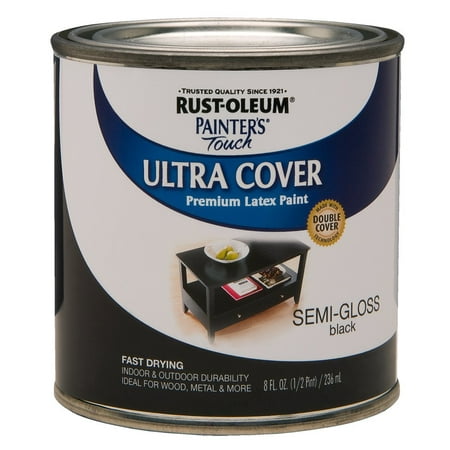 Rust-Oleum 1974730 Painters Touch Latex, Half Pint, Semi-Gloss Black, Use for a variety of indoor and outdoor project surfaces including wood, metal, plaster,.., By