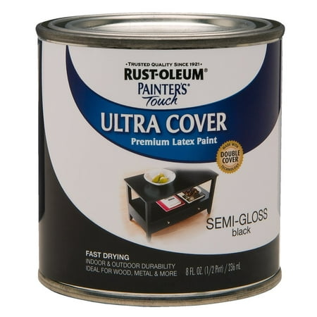 Rust-Oleum 1974730 Painters Touch Latex, Half Pint, Semi-Gloss Black, Use for a variety of indoor and outdoor project surfaces including wood, metal, plaster,.., By (Best Paint For Metal Surfaces)