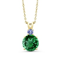 Gem Stone King 18K Yellow Gold Plated Silver Green Nano Emerald and Blue Tanzanite Pendant Necklace for Women (3.64 Cttw, Gemstone May Birthstone, Round 10MM, With 18 inch Chain)