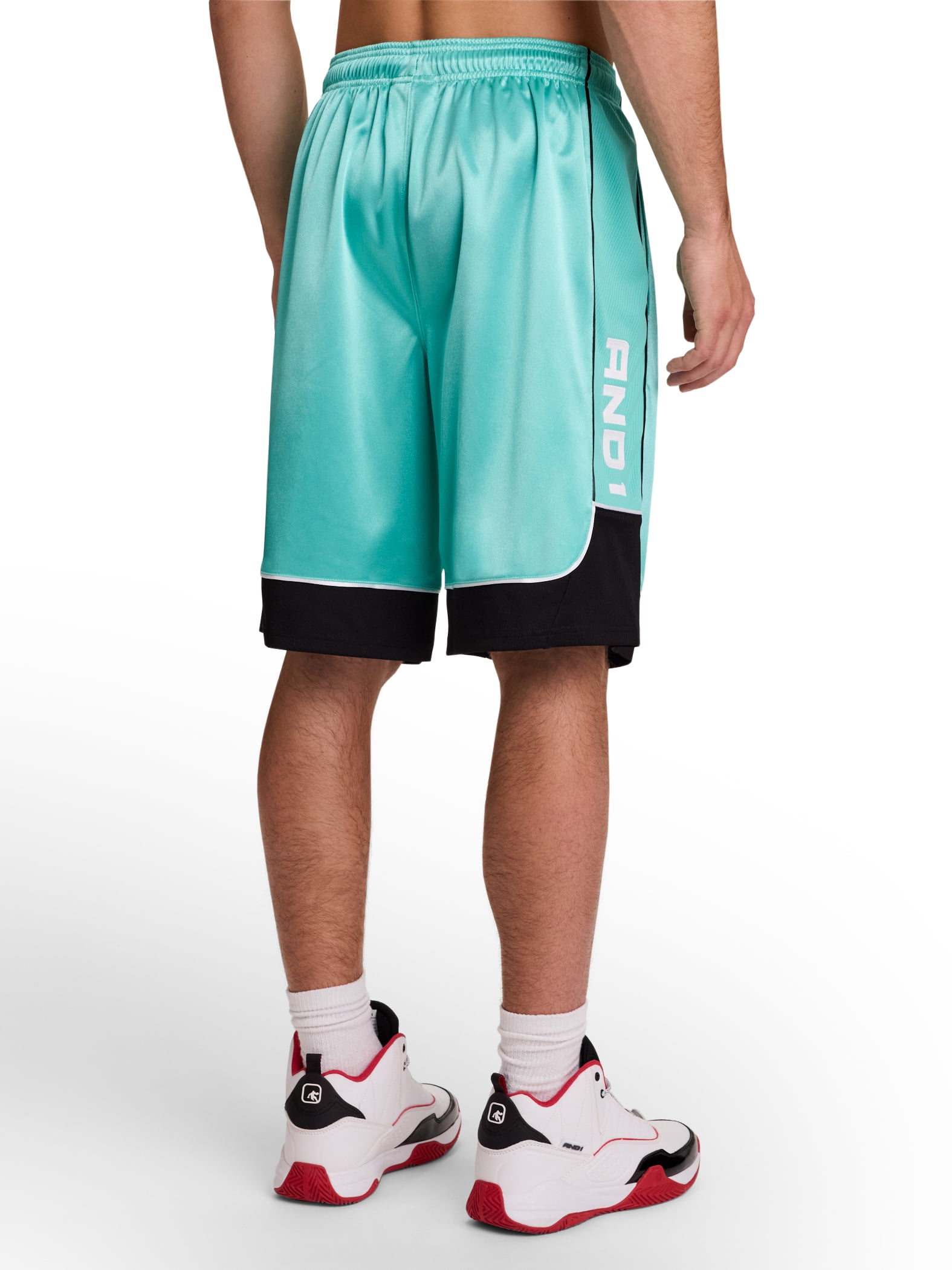 AND1 Men's and Big Men's All Court Colorblock Short, 11" inseam, up to Size 5XL