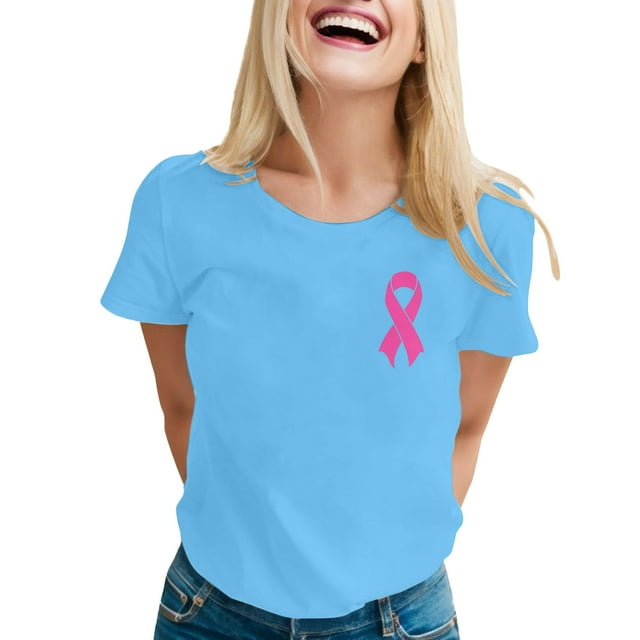 Stylish Women's T Shirts For Everyday Wear Featuring Breast Cancer Awareness Print Loose Fit And Comfortable Casual Design Perfect For Spring Summer And Fall