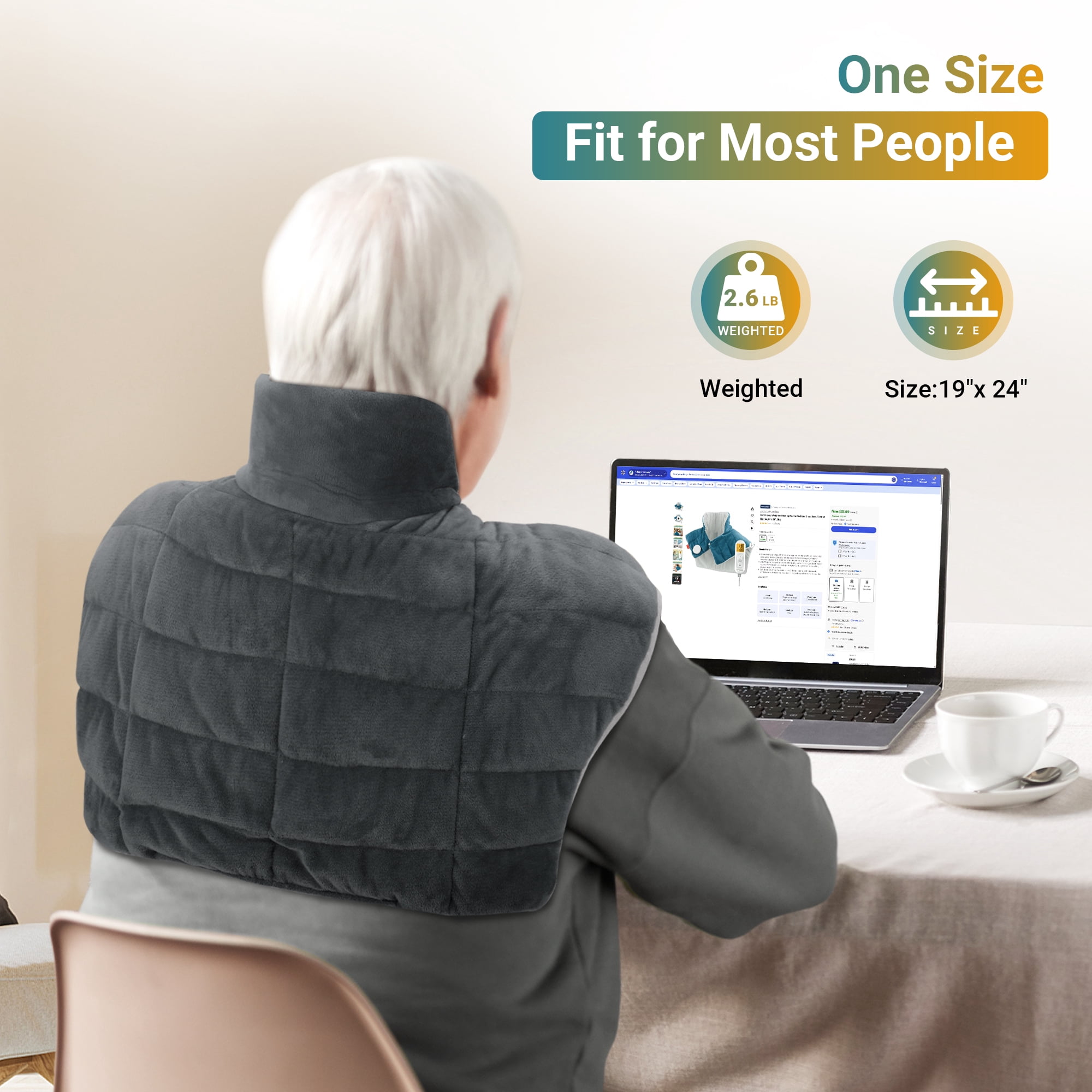 Comfytemp Large Weighted Electric Heating Pad, Flannel, 19" x 24", Gray
