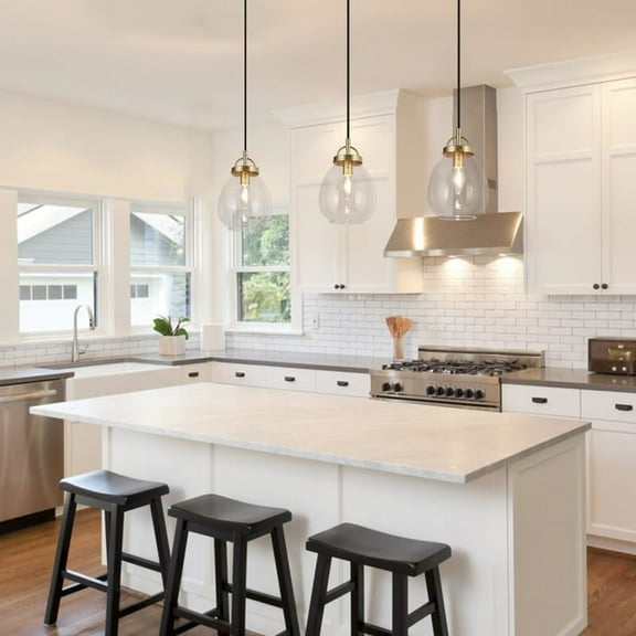 Modern Gold 1-Light Clear Glass Island Pendant Lights for Dining Room - 6" D x 9" H