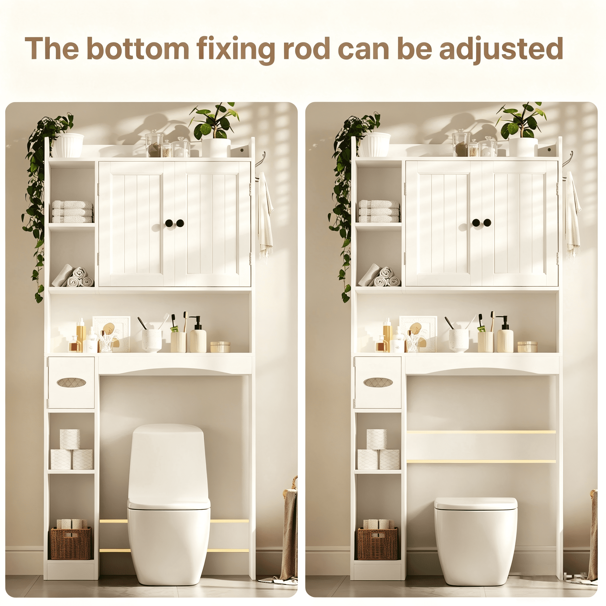 Lofka Over The Toilet Storage Cabinet, Freestanding Bathroom Shelf with Adjustable Shelf and Anti-Tip, White