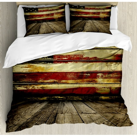United States Duvet Cover Set Vintage American Flag On Wooden