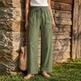 thumbnail image 2 of Oksale Womens Linen Pants Clothing Petite Loose Straight Leg Pants with Pockets Summer Drawstring Waist Cozy Casual Pants Army Green M, 2 of 10