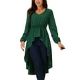 thumbnail image 1 of Tops de mujer INSPIRE CHIC de largo irregular con mangas largas, escote en V, cintura elástica, asimétrico, dobladillo irregular, blusa casual, 1 of 5