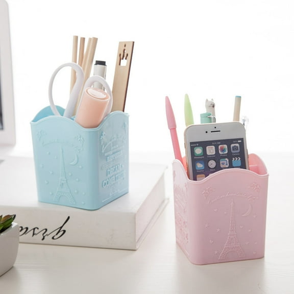 FESTFENDS Desk Pencil Pen Holder 1Set Tower Pattern PP Material Cute Desk Accessories for Women Home Use