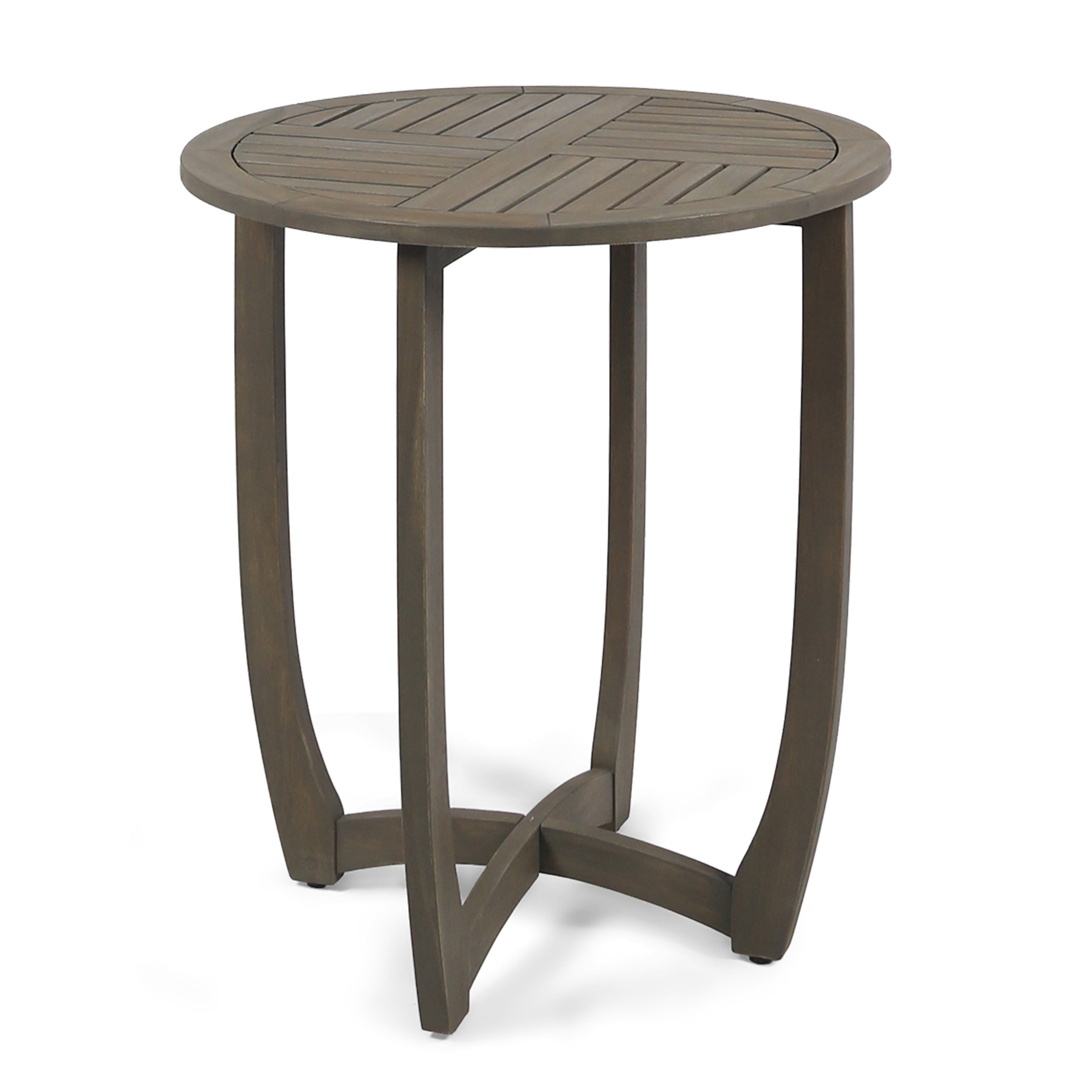 Outdoor Round Acacia Wood Bistro Table 27.5 Inch, Compact Leisure Desktop for Patio Garden, Gray