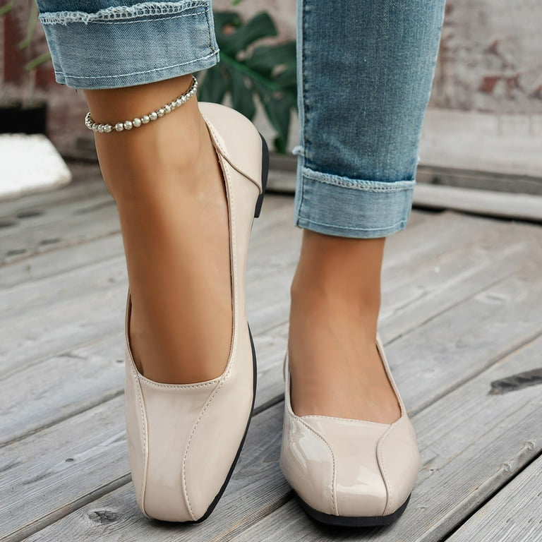 Dress Shoes for Women Fashion Leopard Leather Square Toe Ballet