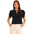 thumbnail image 1 of Camisa casual de manga corta con cuello redondo recortado para mujer Negro XS, 1 of 5