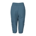 thumbnail image 6 of Omexry Maternity Shorts Denim Plus Size Women's Casual Cargo Capris Elastic High Waisted Drawstring Knee Length Pants with Flap Pockets for Summer Daily Wear Navy L, 6 of 8