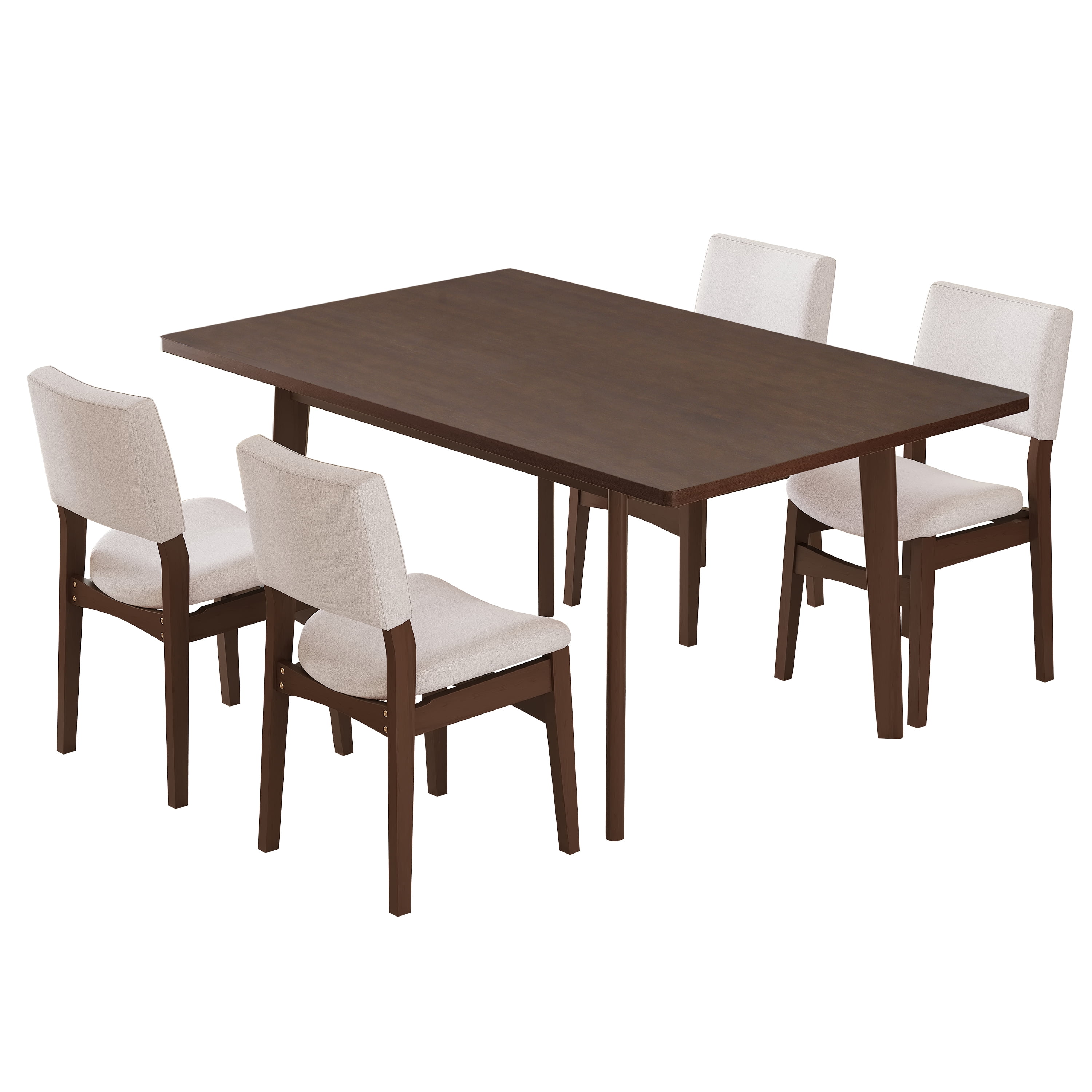 Euroco 5-Piece Mid Century Modern Dining Set for 4, Dining Room Table with 4 Upholstered Chairs and Solid Wood Frame for Kitchen/Dining Room, Dark Walnut