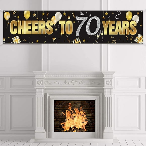 Happy 70th Birthday Banner 70 Years Gold Glitter Birthday Sign Banner, Anniversary Celebration Backdrop Party Decoration Supplies