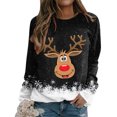 thumbnail image 1 of Chandail à Manches Longues pour Femmes avec Imprimé de Noël Tête de Cerf, Blouse Décontractée, Haut à Enfiler, 1 of 4