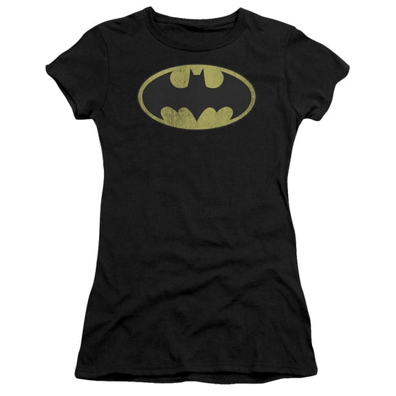 DC Comics Retro Bat Logo Distressed S/S Junior Women's T-Shirt Sheer Black
