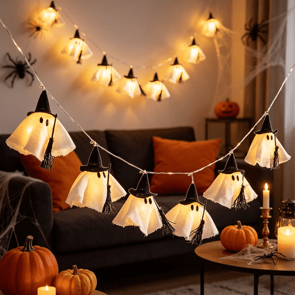6FT Light up Halloween Decorations - 6PCS Witch Ghost Garland with LED Lights, Perfect for Haunted House, Fireplace, Porch, Mantel Indoor & Outdoor