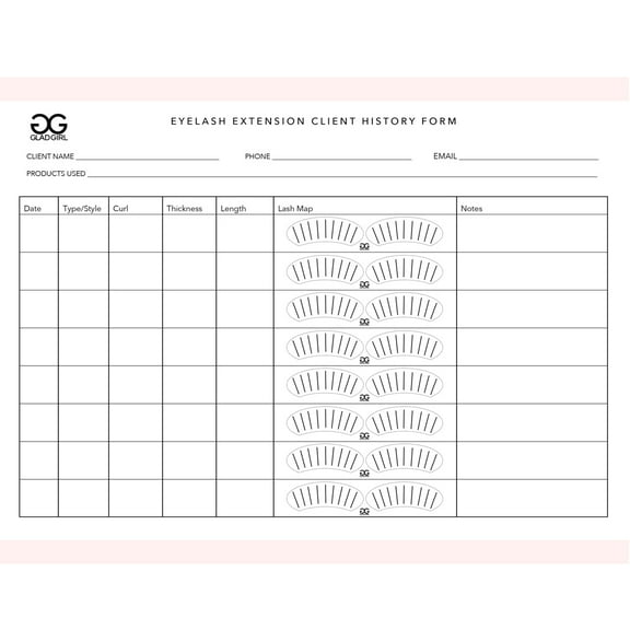 Eyelash Extension Client History Form - 25 Per Quantity