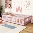 thumbnail image 5 of UHOMEPRO Twin Floor Bed with Fence and Door, Montessori Floor Bed for Kids, Toddler Bed Frame with Safety Guardrails and Slats, Wood Floor Bed Frame Twin Size, No Box Spring Needed, Pink, 5 of 12