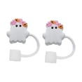 thumbnail image 2 of veasfak 2 Pieces Ghost Silicone Straw Toppers Parties Reusable Ghost Straw Cover Cap Wreath, 2 of 9
