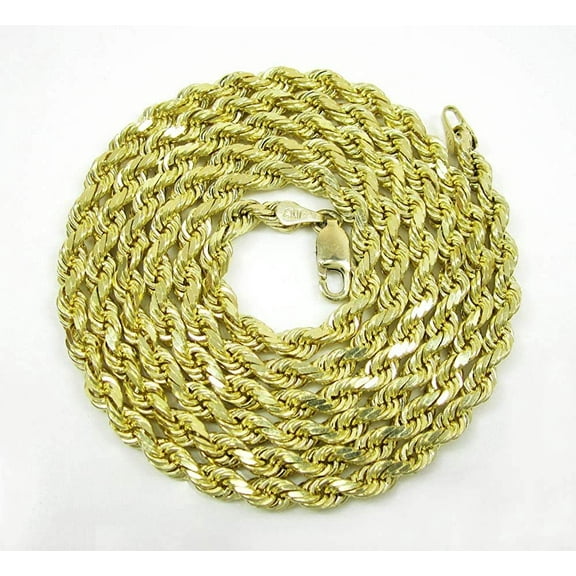14K Yellow Gold 3.5mm Solid Rope Diamond Cut Chain, Link Mens Womens Necklace, Giorgio Bergamo