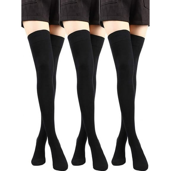 3pk Yelete Ladies Tight High Black Colored Socks (Size 9-11)