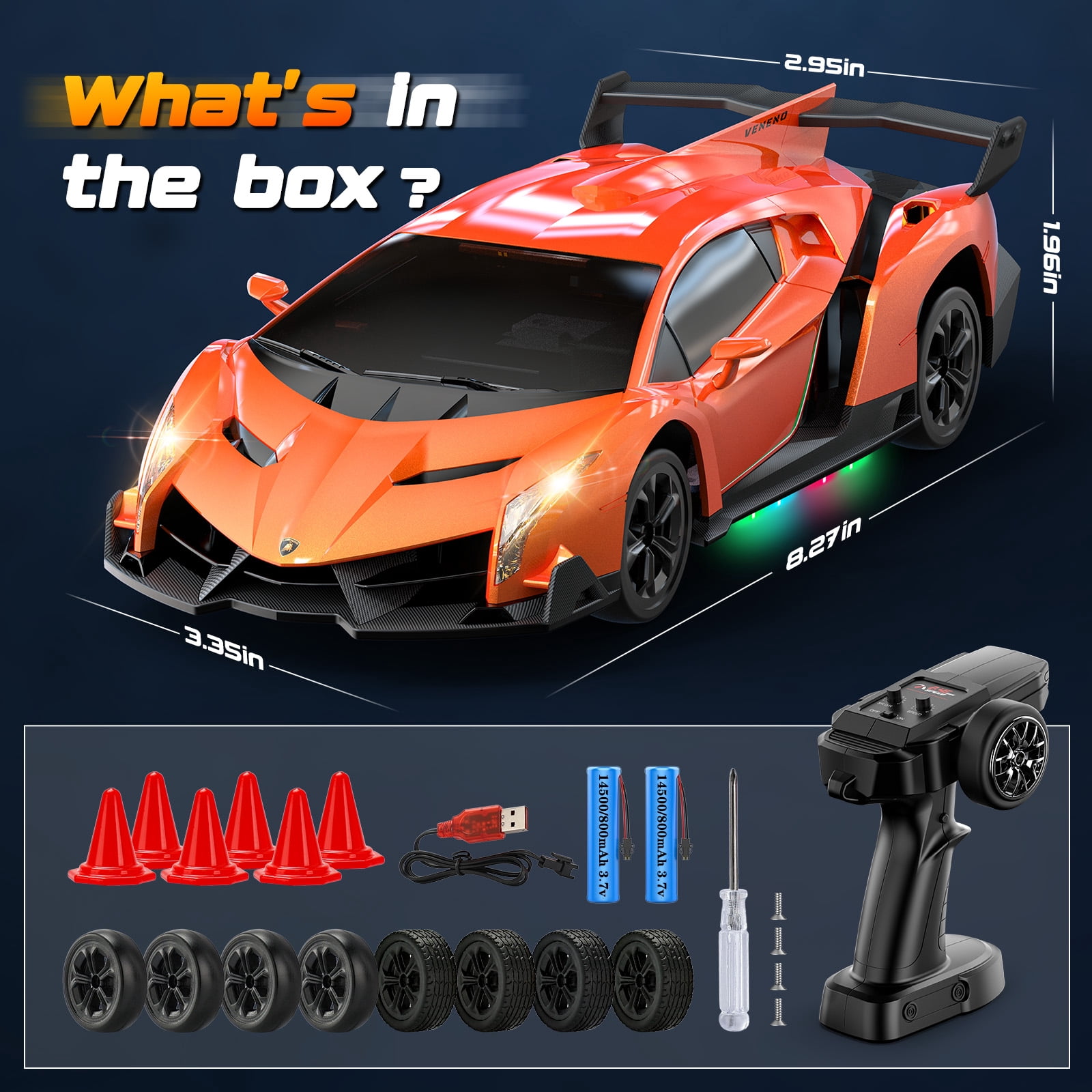 Lamborghini Remote Control Car Toy, Officially Licensed RC Drift Car 15Km/h with Underglow & Headlights, 1:24 Scale 2.4GHz, 2 Batteries 60 Min Play, RC Gift Toy for Boys & Girls Ages 3-12 & Adults