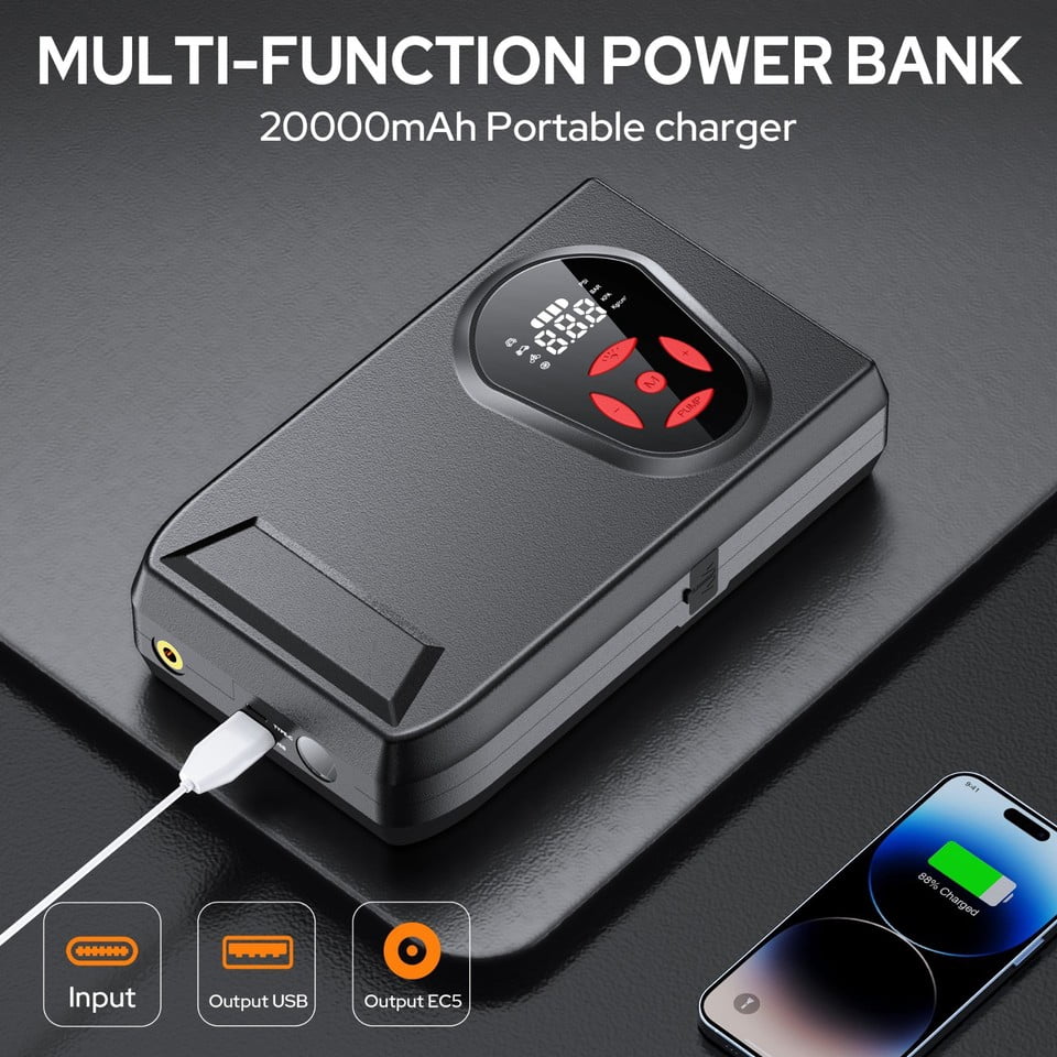 SinKeu Car Jump Starter with Air Compressor 3000A Portable Battery Booster 12V Jumper