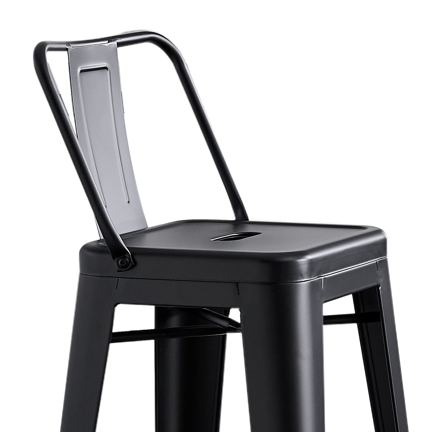 30" Matte Black Industrial Contemporary Rustic Metal Barstools with Bucket Back, Set of 4