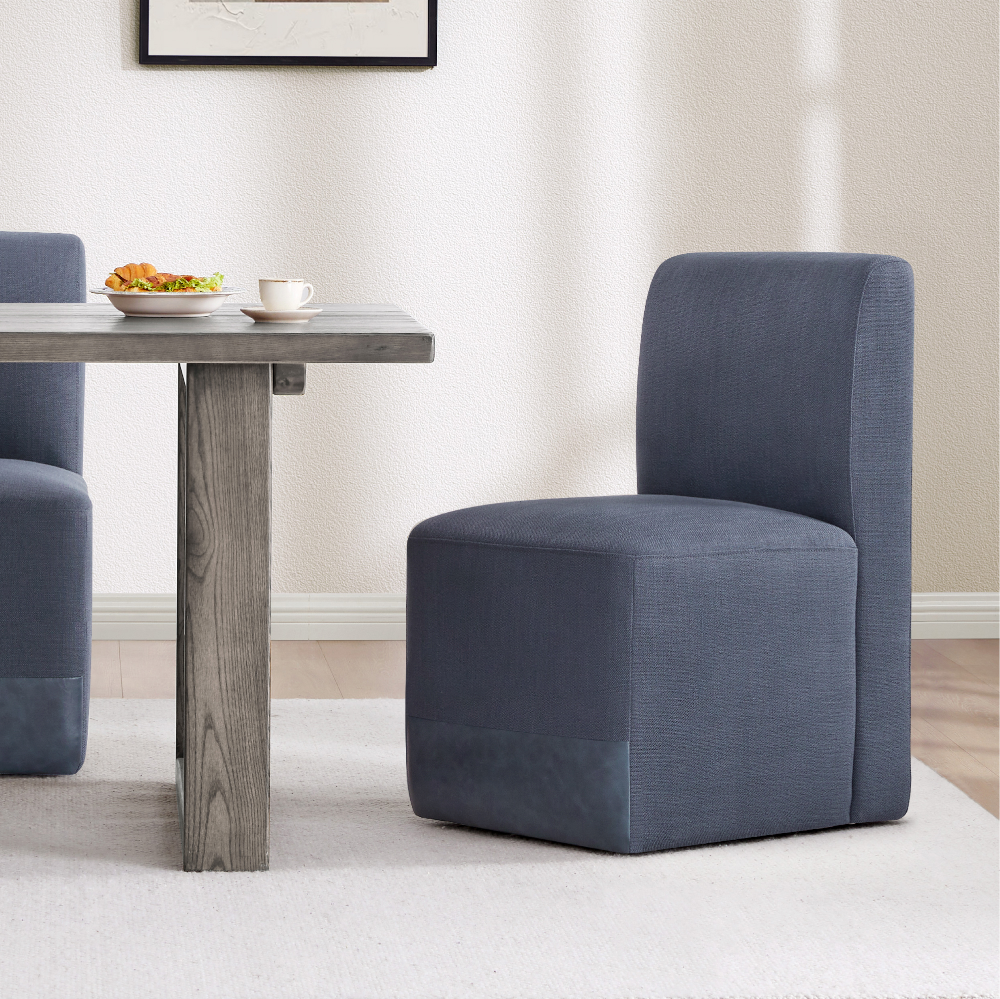 Spruce & Spring Upholstered Dining Chairs with Hidden Casters Set of 2, Blue
