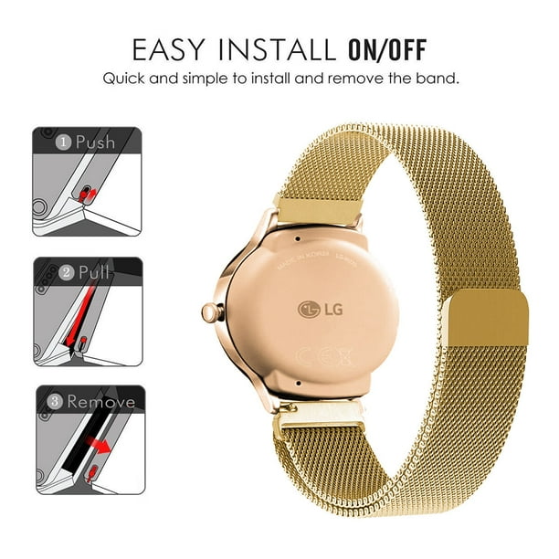 GoldCherry For LG Style Watch Band 18mm Metal Stainless Steel Watch Strap Milanese Adjustable Closure Wrist Sport Band Replacement for LG style Smart