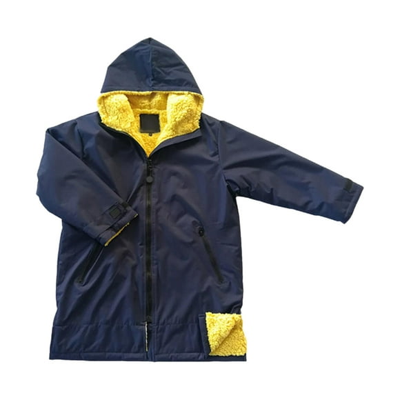 koolsoo Surf Swim Parka Poncho Coat Jacket Cloak Waterproof Thermal Long Sleeve Raincoat Deep Blue Yellow