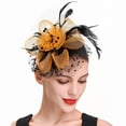 thumbnail image 5 of yuehao heardband hat for women wedding flower mesh feathers hair clip tea party headband gold, 5 of 5