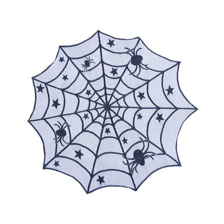

Halloween Lace Knitting Spider Web Tablecloth Round Table Topper Covers Halloween Table Decoration(Black)