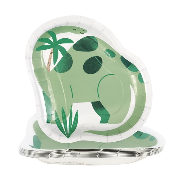 Dinosaur-Shaped Disposable Paper Party Plates, 8.5" x 7", Green, 10 Count, by Way To Celebrate