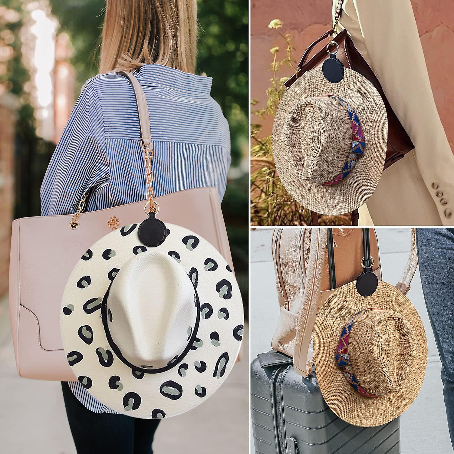 4 Pinces à Chapeau Magnétiques - Porte-Chapeau Pour Sac à Dos, Voyage - Cuir Et Aimant