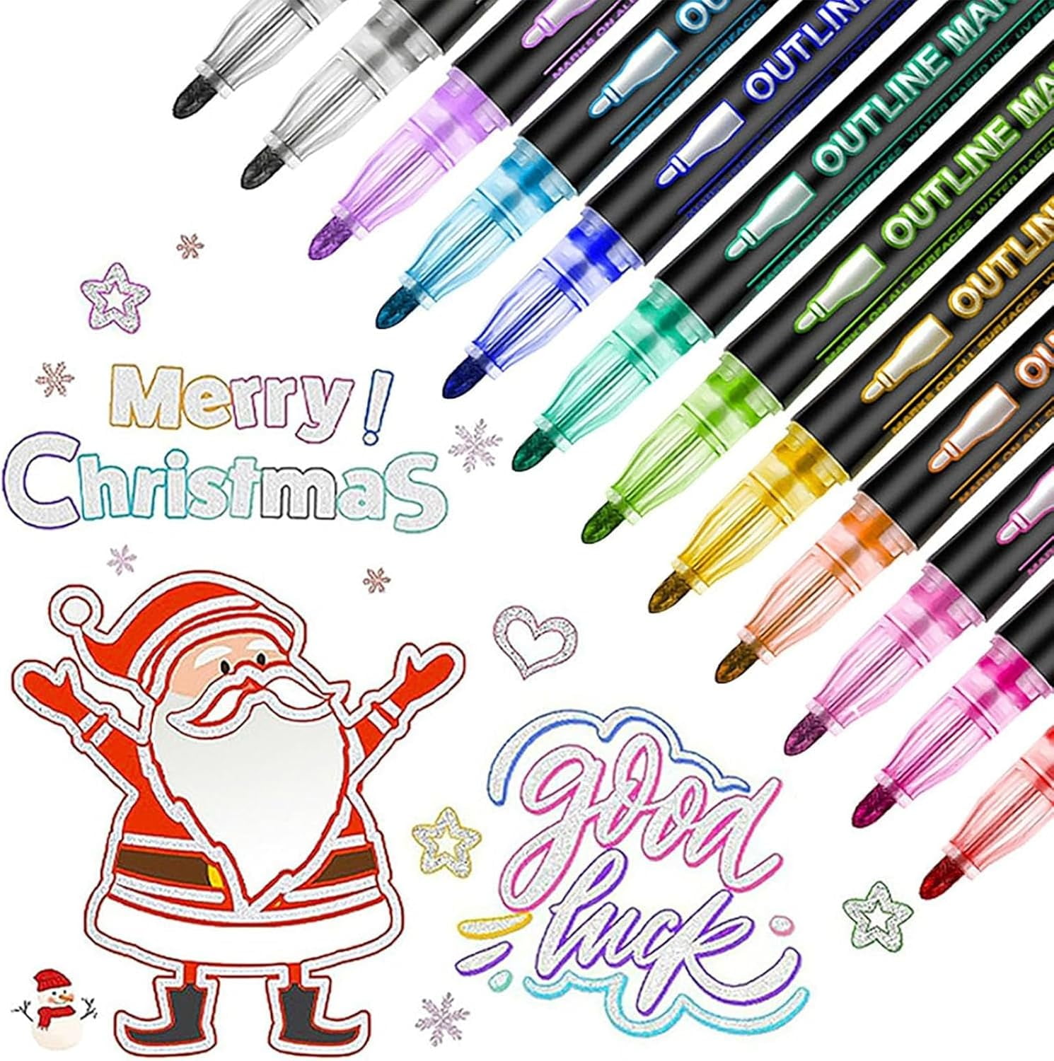 outline shimmer markers,8/12/24/36/48 Color Double-Line Art Pens, dreamy metal pens, suitable for greeting cards, crafts, and doodles