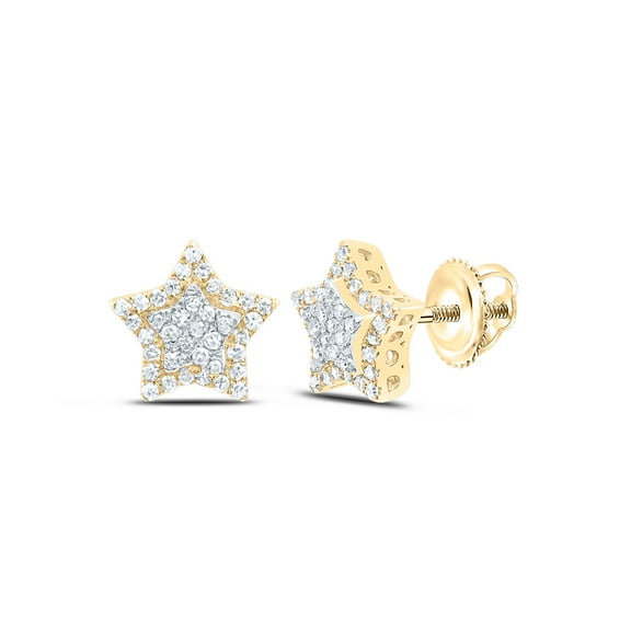 10K Yellow Gold Real Diamond Unisex 10mm Tiered Star Halo Stud Earrings 1/3 CT