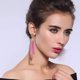 thumbnail image 3 of Aretes colgantes con borlas de hilo largo con flores de rosa para mujer, aretes llamativos con borlas bohemias para mujer, 3 of 3