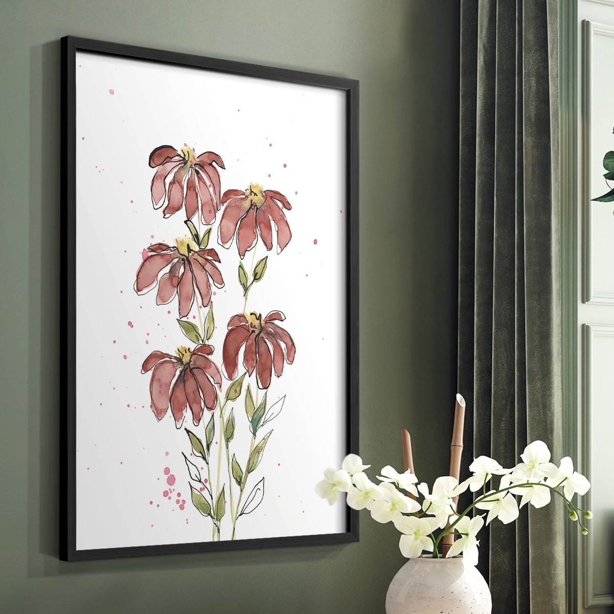 Watercolor Blooms II Framed Print in Black Solid Wood 11 x 14 Framed Print