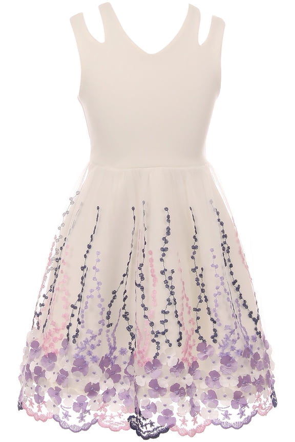Little Girl Sleeveless 3D Flowers Embroidered Easter Summer Flower Girl Dress Off White 6 JKS 2115 BNY Corner