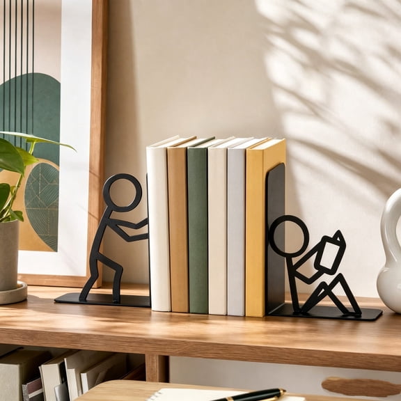 Decorative Iron Bookends, Multicolor Cute Reading Bookshelf Decor, Office, Library, Bedroom, Book Lovers Gift, Set of 2